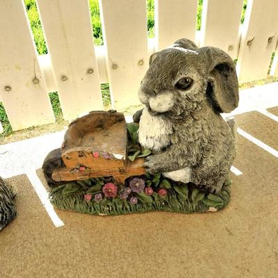 TWO CEMENT BUNNY RABBITS