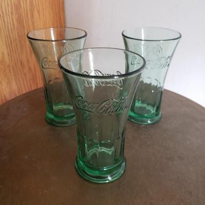 Coca Cola glasses 16 oz green clear