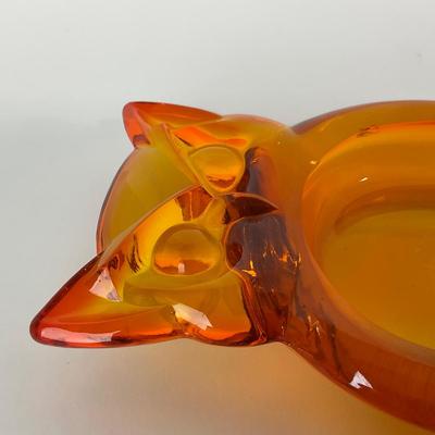 -13- VIKING | Mid Century Persimmon Amberina Owl Ash Tray