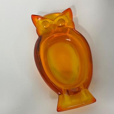 -13- VIKING | Mid Century Persimmon Amberina Owl Ash Tray