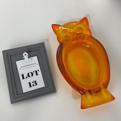 -13- VIKING | Mid Century Persimmon Amberina Owl Ash Tray