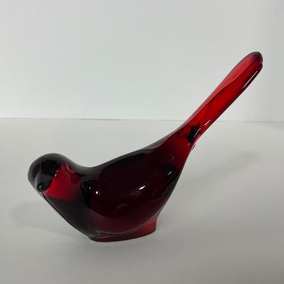 -18- FENTON | Marked Ruby Red Happiness Bird Long Tail