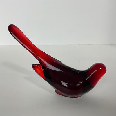 -18- FENTON | Marked Ruby Red Happiness Bird Long Tail
