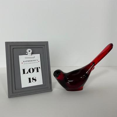 -18- FENTON | Marked Ruby Red Happiness Bird Long Tail