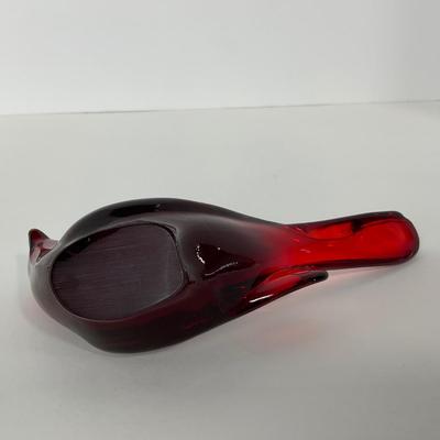 -18- FENTON | Marked Ruby Red Happiness Bird Long Tail