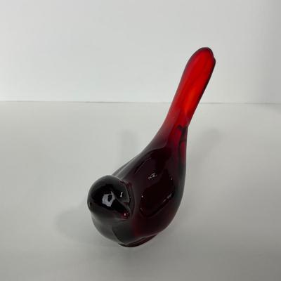 -18- FENTON | Marked Ruby Red Happiness Bird Long Tail