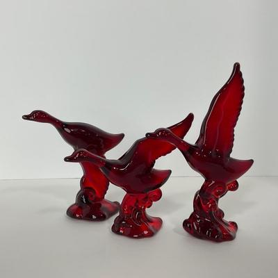 -20- HEISEY | By Dalzell Ruby Red Mallards Marked | Set Of Three