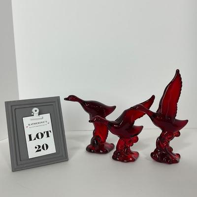-20- HEISEY | By Dalzell Ruby Red Mallards Marked | Set Of Three