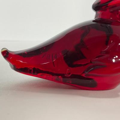 -21- HEISEY | By Dalzell Imperial Ruby Red Marked Sitting Wood Ducklings
