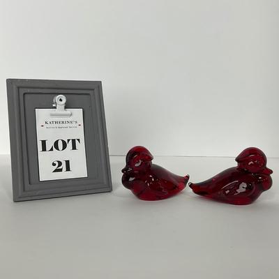 -21- HEISEY | By Dalzell Imperial Ruby Red Marked Sitting Wood Ducklings