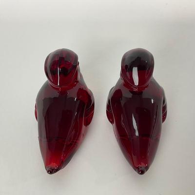 -21- HEISEY | By Dalzell Imperial Ruby Red Marked Sitting Wood Ducklings