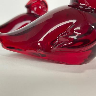 -21- HEISEY | By Dalzell Imperial Ruby Red Marked Sitting Wood Ducklings