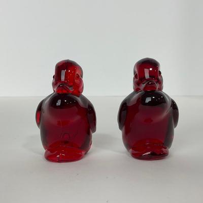 -24- HEISEY | By Dalzell Imperial Marked Ruby Red Standing Wood Ducklings