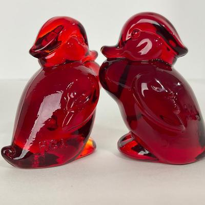 -24- HEISEY | By Dalzell Imperial Marked Ruby Red Standing Wood Ducklings