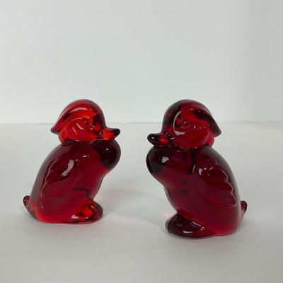 -24- HEISEY | By Dalzell Imperial Marked Ruby Red Standing Wood Ducklings