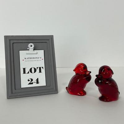 -24- HEISEY | By Dalzell Imperial Marked Ruby Red Standing Wood Ducklings