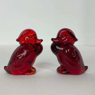 -24- HEISEY | By Dalzell Imperial Marked Ruby Red Standing Wood Ducklings