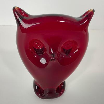-44- VIKING | Mid Century Ruby Red Owl | Paperweight