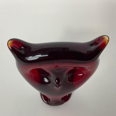 -44- VIKING | Mid Century Ruby Red Owl | Paperweight