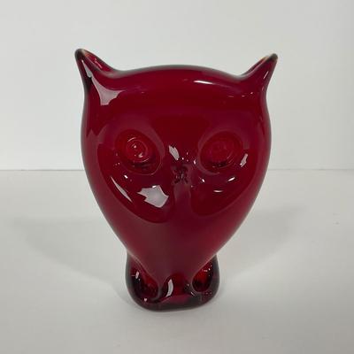 -44- VIKING | Mid Century Ruby Red Owl | Paperweight