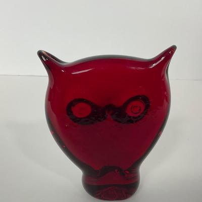 -44- VIKING | Mid Century Ruby Red Owl | Paperweight