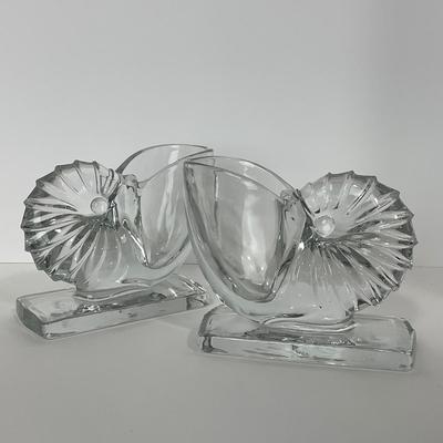 -45- NEW MARTINSVILLE | 1940â€™s Crystal Nautilus Sea Shell Bookends