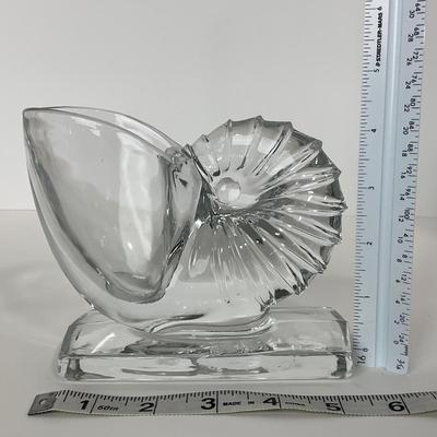 -45- NEW MARTINSVILLE | 1940â€™s Crystal Nautilus Sea Shell Bookends