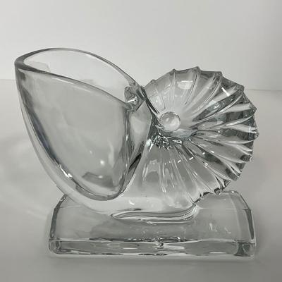 -45- NEW MARTINSVILLE | 1940â€™s Crystal Nautilus Sea Shell Bookends