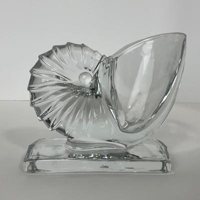 -45- NEW MARTINSVILLE | 1940â€™s Crystal Nautilus Sea Shell Bookends