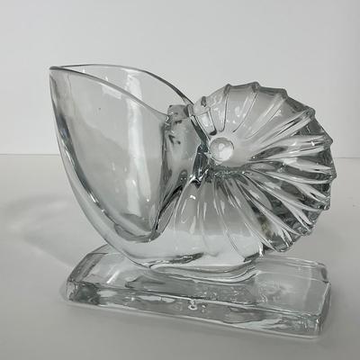 -45- NEW MARTINSVILLE | 1940â€™s Crystal Nautilus Sea Shell Bookends