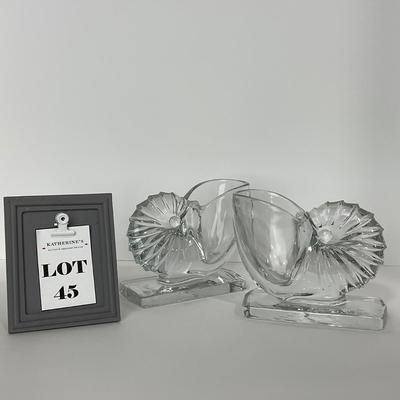 -45- NEW MARTINSVILLE | 1940â€™s Crystal Nautilus Sea Shell Bookends
