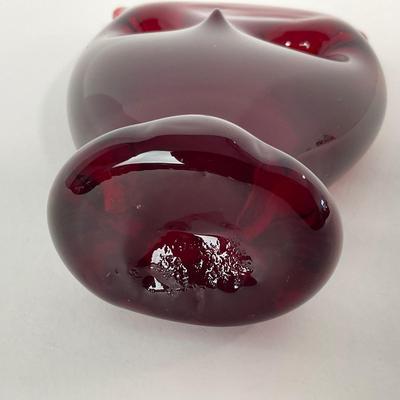 -48- VIKING Mid Century Ruby Red Large Owl Paperweight