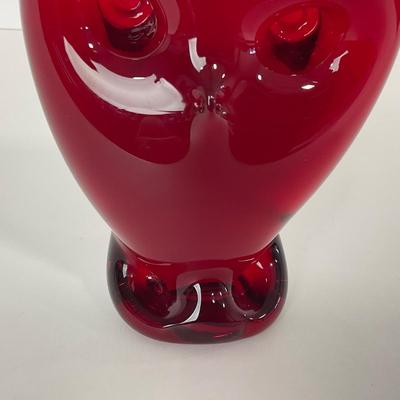 -48- VIKING Mid Century Ruby Red Large Owl Paperweight