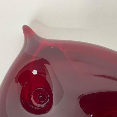 -48- VIKING Mid Century Ruby Red Large Owl Paperweight