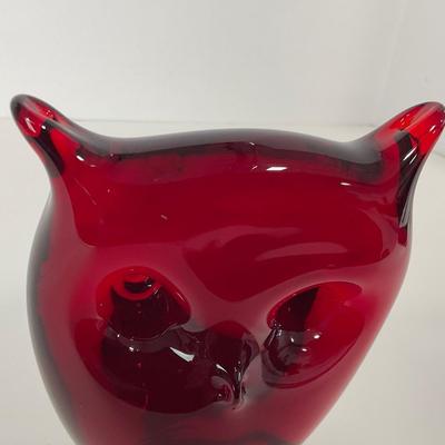 -48- VIKING Mid Century Ruby Red Large Owl Paperweight