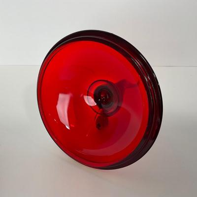 -50- VIKING | Mid Century Ruby Red Long Tail Bird | Candy Dish