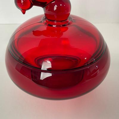 -50- VIKING | Mid Century Ruby Red Long Tail Bird | Candy Dish