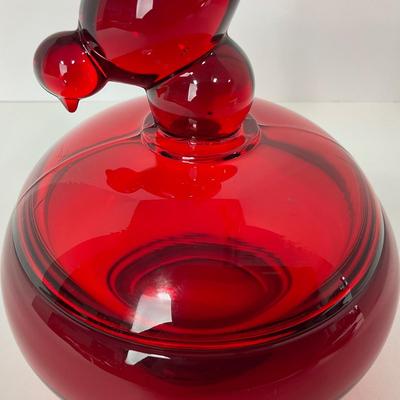 -50- VIKING | Mid Century Ruby Red Long Tail Bird | Candy Dish