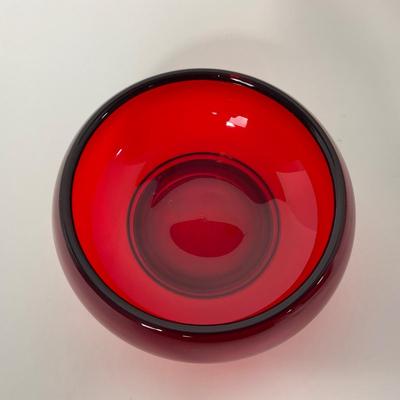 -50- VIKING | Mid Century Ruby Red Long Tail Bird | Candy Dish