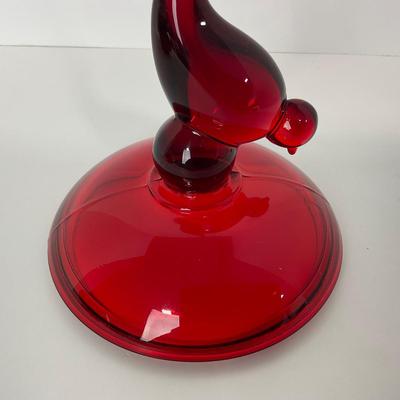 -50- VIKING | Mid Century Ruby Red Long Tail Bird | Candy Dish