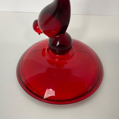 -50- VIKING | Mid Century Ruby Red Long Tail Bird | Candy Dish