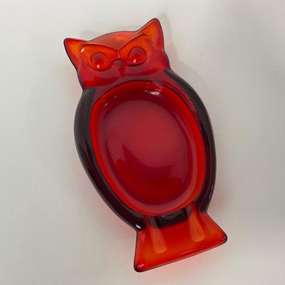 -53- VIKING | Mid Century Persimmon Amberina Owl | Ash Tray