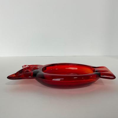 -53- VIKING | Mid Century Persimmon Amberina Owl | Ash Tray