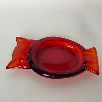 -53- VIKING | Mid Century Persimmon Amberina Owl | Ash Tray