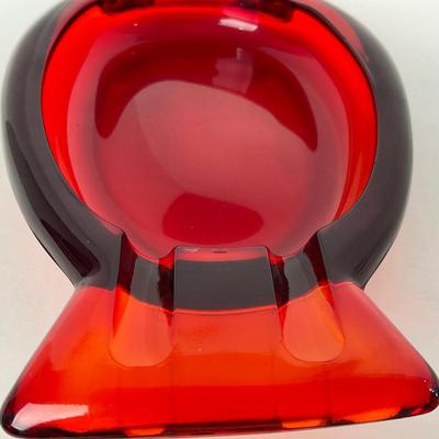 -53- VIKING | Mid Century Persimmon Amberina Owl | Ash Tray