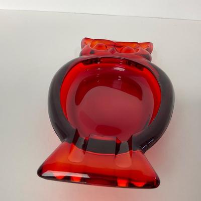 -53- VIKING | Mid Century Persimmon Amberina Owl | Ash Tray