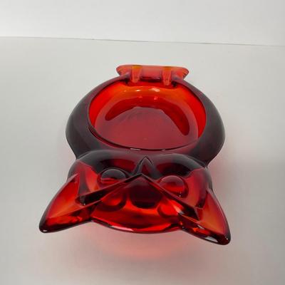 -53- VIKING | Mid Century Persimmon Amberina Owl | Ash Tray