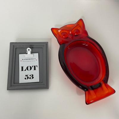 -53- VIKING | Mid Century Persimmon Amberina Owl | Ash Tray