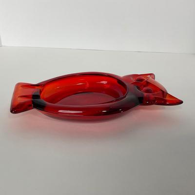 -53- VIKING | Mid Century Persimmon Amberina Owl | Ash Tray