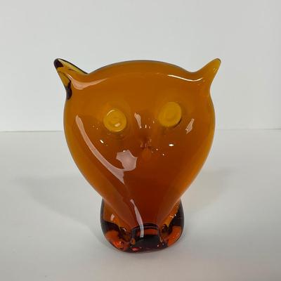 -56- VIKING | Mid Century Amber Owl | Paperweight